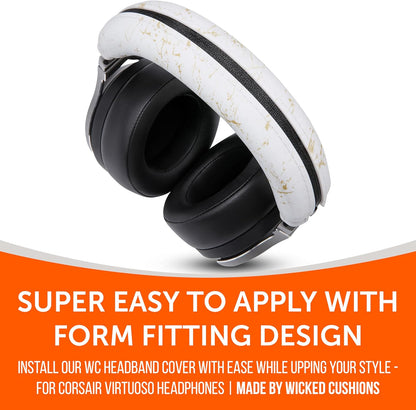 WC BandZ Virtuoso V2 - Silicone Headband Cover for Corsair Virtuoso Headphones by Wicked Cushions | Machine Washable, No More Flaking Leather | for Virtuoso Wireless, XT, and SE | Gold Marble