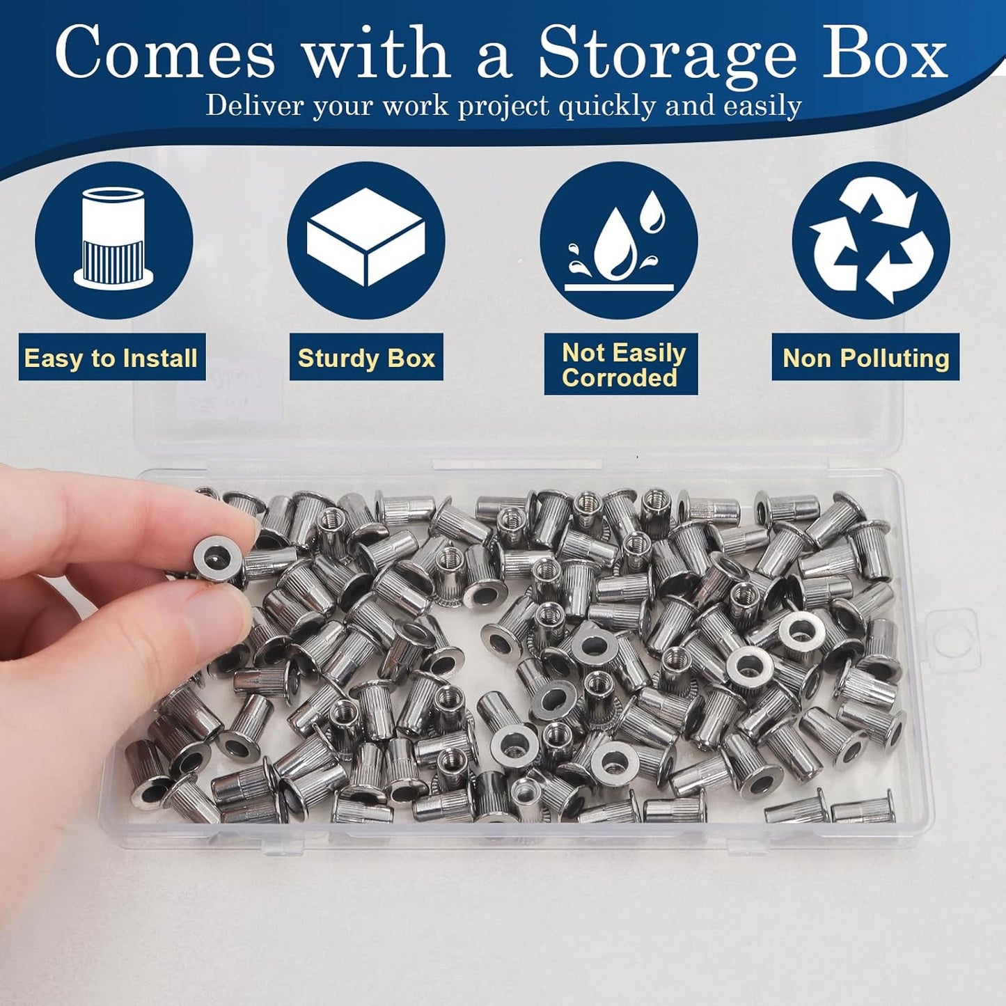 Vifmy Metric & SAE Rivet Nut Assortment Kit(420 Pcs),m3 m4 m5 m6 m8 m10 m12#6-32#8-32#10-24 1/4"-20 5/16"-18 3/8"-16 UNC Flat Head Rivnut Set,Zinc Plated Finish Carbon Steel Nutsert
