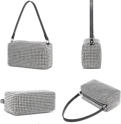 Rhinestone Purse for Women Sparkly Rhinestone Bag Evening Bag Silver Clutch Purses Bling Crossbody Bags for Women