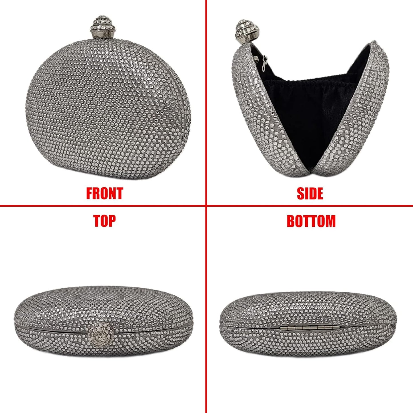 HUANG ZHUANG Egg Shape Crystal Clutch Purse Rhinestone Evening Bag for Women Party Wedding Cute Handbag