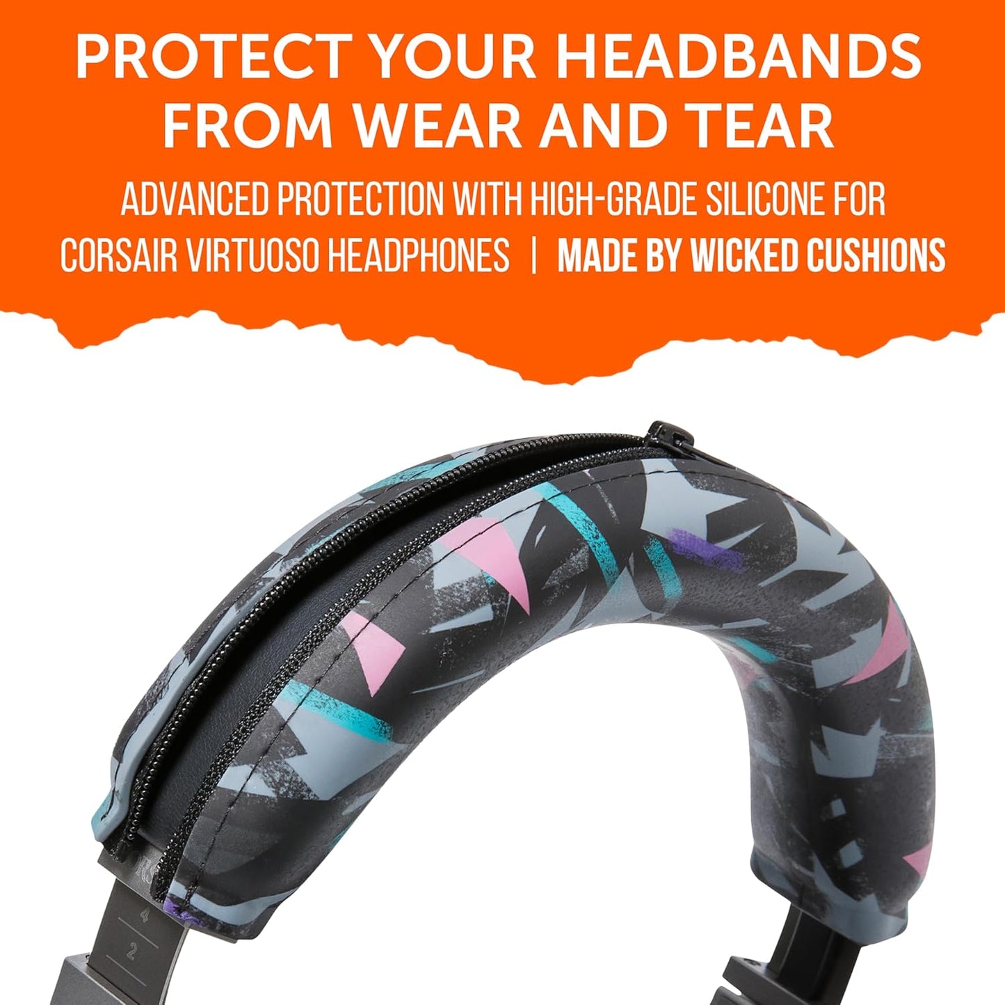 WC BandZ Virtuoso V2 - Silicone Headband Cover for Corsair Virtuoso Headphones by Wicked Cushions | Machine Washable, No More Flaking Leather | for Virtuoso Wireless, XT, and SE | Black Camo