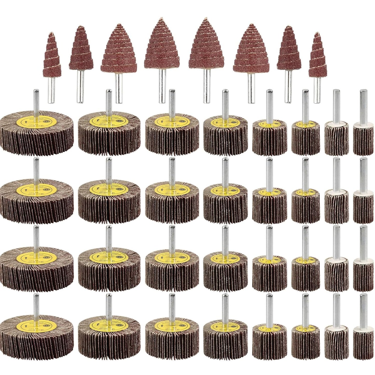 AOKLIT 24 Pcs 80 Grit 1/4inch Abrasive Flap Wheel Sander Set,Aluminum Oxide Flap Wheels Cylindrical Cone Shape Sanding Wheel for Remove Rust and Weld Burr