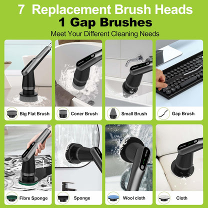 G2 Electric Spin Scrubber - Upgraded 10-in-1 IPX7 Waterproof Shower Cleaner Brush Retractable Handle & 2-Speed for Bathroom, Bathtub, Kitchen, Tile Floors