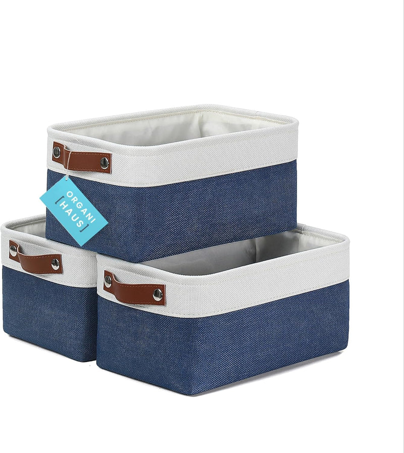 OrganiHaus Large Fabric Storage Baskets for Shelves 3 Pack, 15x11in Closet Storage Bins for Shelves, Cloth Baskets, Fabric Storage Cubes, Linen Closet Organizers, Fabric Basket, White Basket