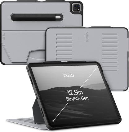 ZUGU iPad Pro 12.9 Case 2022/2021 6th & 5th Generation - Ultra Slim Protective Cover - Wireless Apple Pencil Charging - Convenient 10-Angle Magnetic Stand & Auto Sleep/Wake [ Black ]