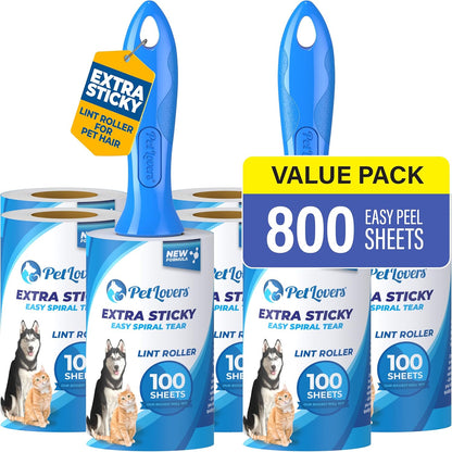 PetLovers Extra Sticky Lint Roller Mega Value Set for Pet Hair Removal, Dog and Cat Lint Remover (1 Pack Reusable)