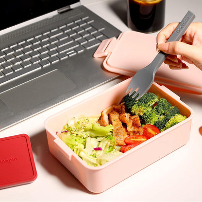 Linoroso Stackable Bento Box Adult Lunch Box | Meet All You On-The-Go Needs for Food, Salad and Snack Box, Premium Bento Lunch Box for Adults Include Utensil Set, Dressing Containers - Pale Mint