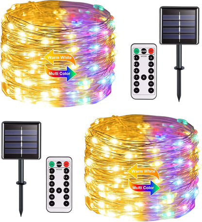 Solar Halloween Decoration Lights, JMEXSUSS 2 Pack 33FT 100 LED Orange and Purple Halloween String Lights, Halloween Lights with 8 Modes for Halloween Tree Yard Outdoor Spooky Party Garden Decorations