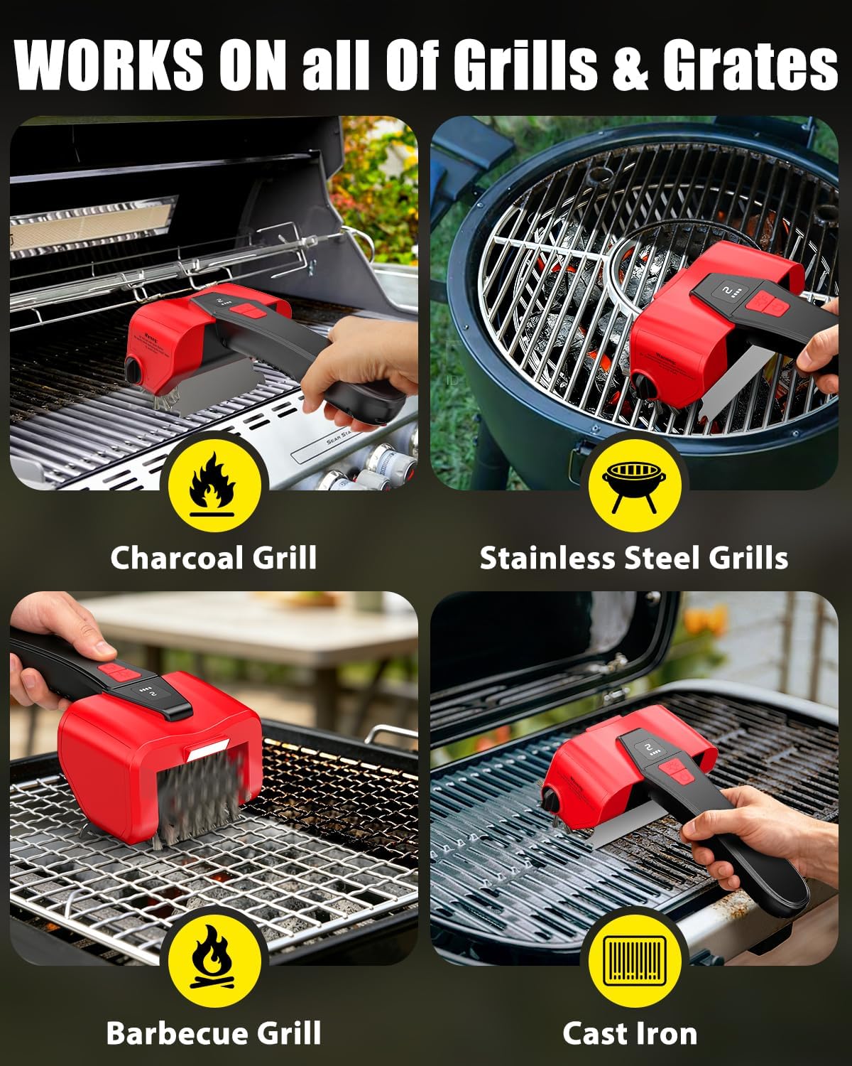 Electric BBQ Grill Brush,800RPM Automatic Grill Cleaner for Outdoor Grill with 2-Speed & 20kg Torque–Last 3.5H, LED Light for Night,No Bristle Drop Safe for Cast Iron Stainless,Gifts for Men Dad