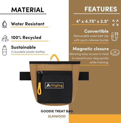 OllyDog Goodie Treat Bag, Dog Treat Pouch, Waist Belt Clip for Hands-Free Training, Magnetic Closure, Dog Training and Behavior Aids, Three Ways to Wear (Abbey Stone)