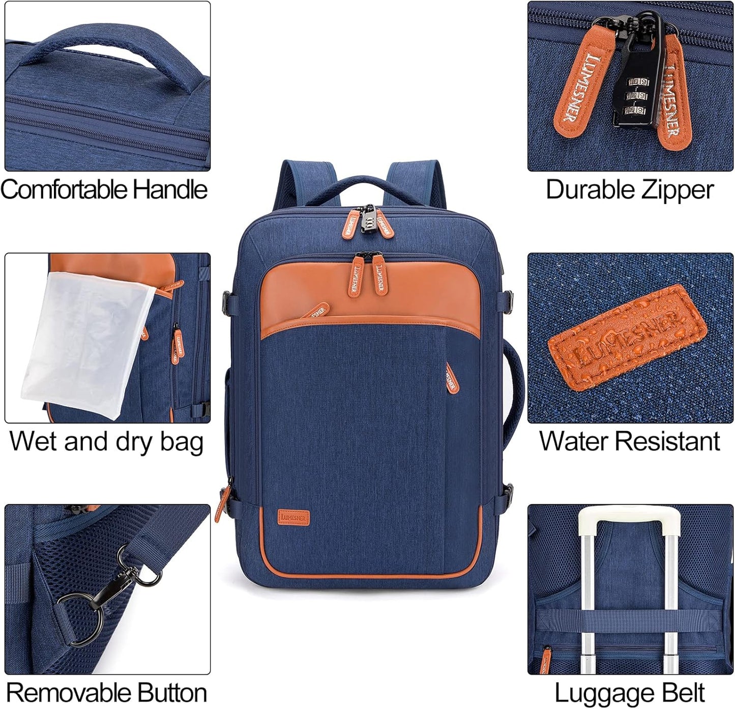 Lumesner Carry on Backpack, Extra Large 40L Flight Approved Travel Backpack for Men & Women