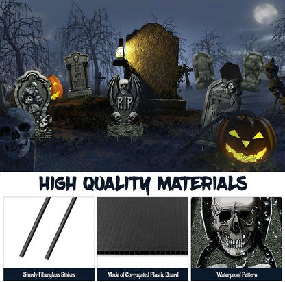 6 PCS 16.9" x9.8" Halloween Yard Signs Tombstones Outdoor Decorations