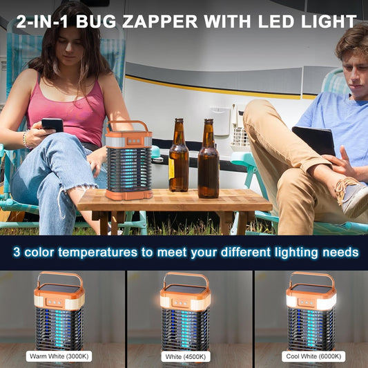 Mosquito Zapper, Solar Bug Zapper 4200V Cordless & Rechargeable Bug Zapper Outdoor with LED Light, Portable Waterproof Electric Fly Zapper with Hook, for Patio Camping Backyard Garden