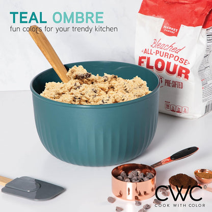 COOK WITH COLOR Prep Bowls with Lids- 8 Piece Nesting Plastic Small Mixing Bowl Set with Lids (Teal Ombre)