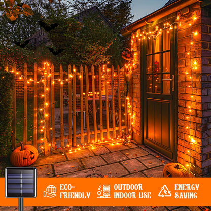 JMEXSUSS 2 Pack 75.5ft Orange Solar Christmas Lights, Total 400 LED Solar String Lights Outdoor Waterproof, 8 Modes Orange Halloween Lights for Tree Patio Garden Thanksgiving Halloween Decorations