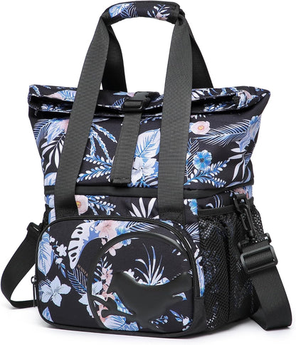 SUNNY BIRD Dual Compartment Lunch Bag Insulated Lunch Box for Women and Men (Green with Boho Strap)