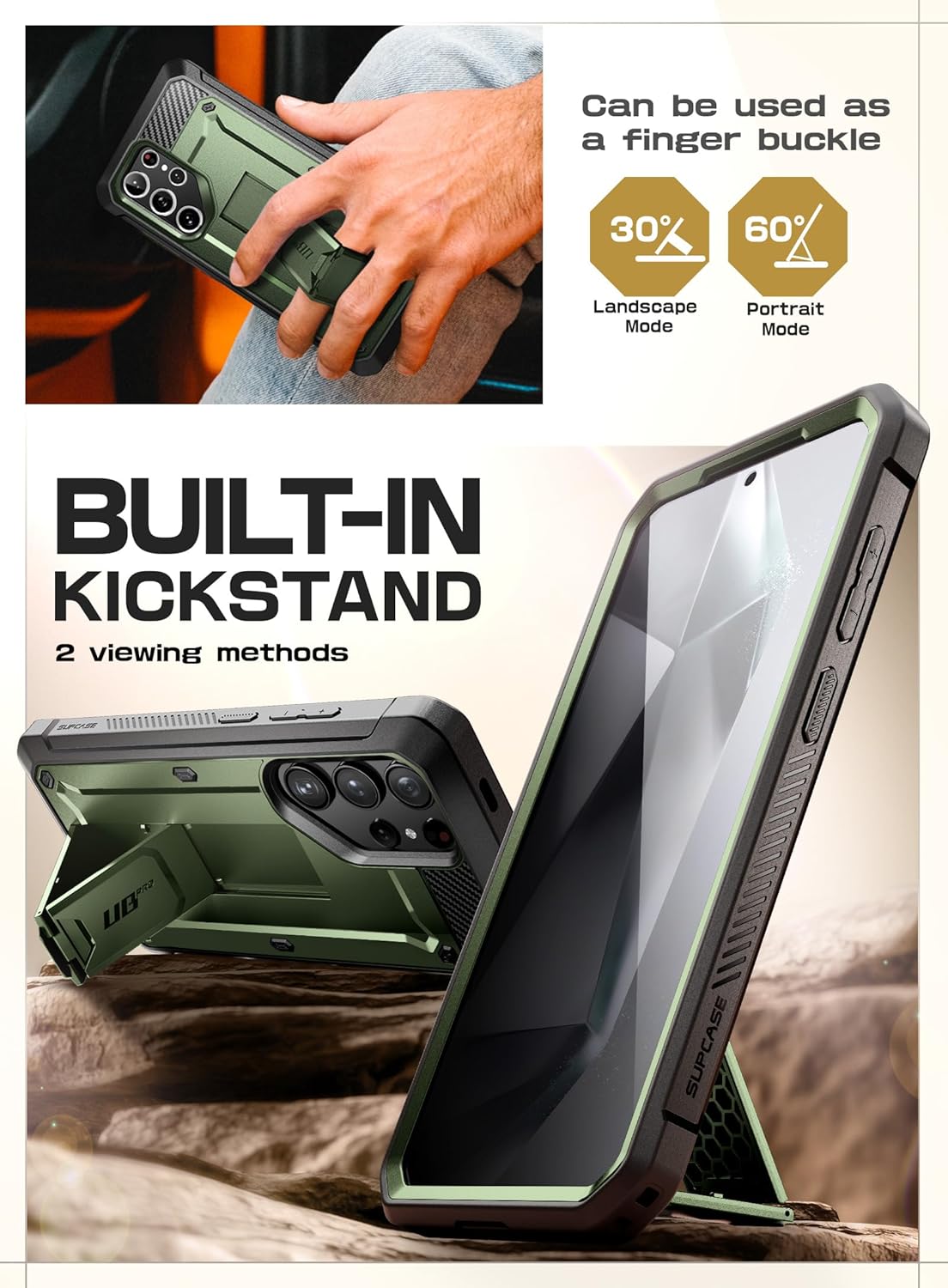 SUPCASE Unicorn Beetle Pro Case for Samsung Galaxy S23 Ultra 5G (2023), [Extra Front Frame] Full-Body Dual Layer Rugged Belt-Clip & Kickstand Case with Built-in Screen Protector (Black)