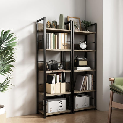 KZZLOL Bookshelf 5 Tier, Corner Bookcase with MDF Board & Metal Frame, Industrial Book Shelf Decor for Living Room, Study, Kitchen ,Bedroom Storage (Dark Brown)
