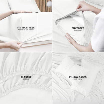Utopia Bedding Queen Bed Sheet Set - 4 Piece Bedding - Soft Brushed Microfiber Fabric - Shrinkage & Fade Resistant - Easy Care (White)