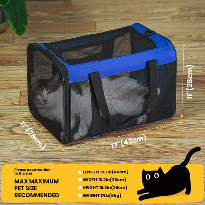 Conlun Cat Carrier Bag,Soft-Sided Pet Carriers for Dogs with 4-Sided Mesh,Airline Approved Cat Transport Carrier for Small&Medium Cats Kitten Puppy Up to 6Kg,Collapsible Cat Travel Carrier-M,Black