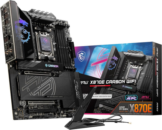 MSI MPG X870E Carbon WiFi Gaming Motherboard (AMD Ryzen 9000/8000/7000 Series Processors, AM5, DDR5, PCIe 5.0, SATA 6Gb/s, M.2, USB 3.2 Gen 2, Wi-Fi 6E, Bluetooth 5.3, LAN 2.5Gbps, HDMI/DP, ATX)