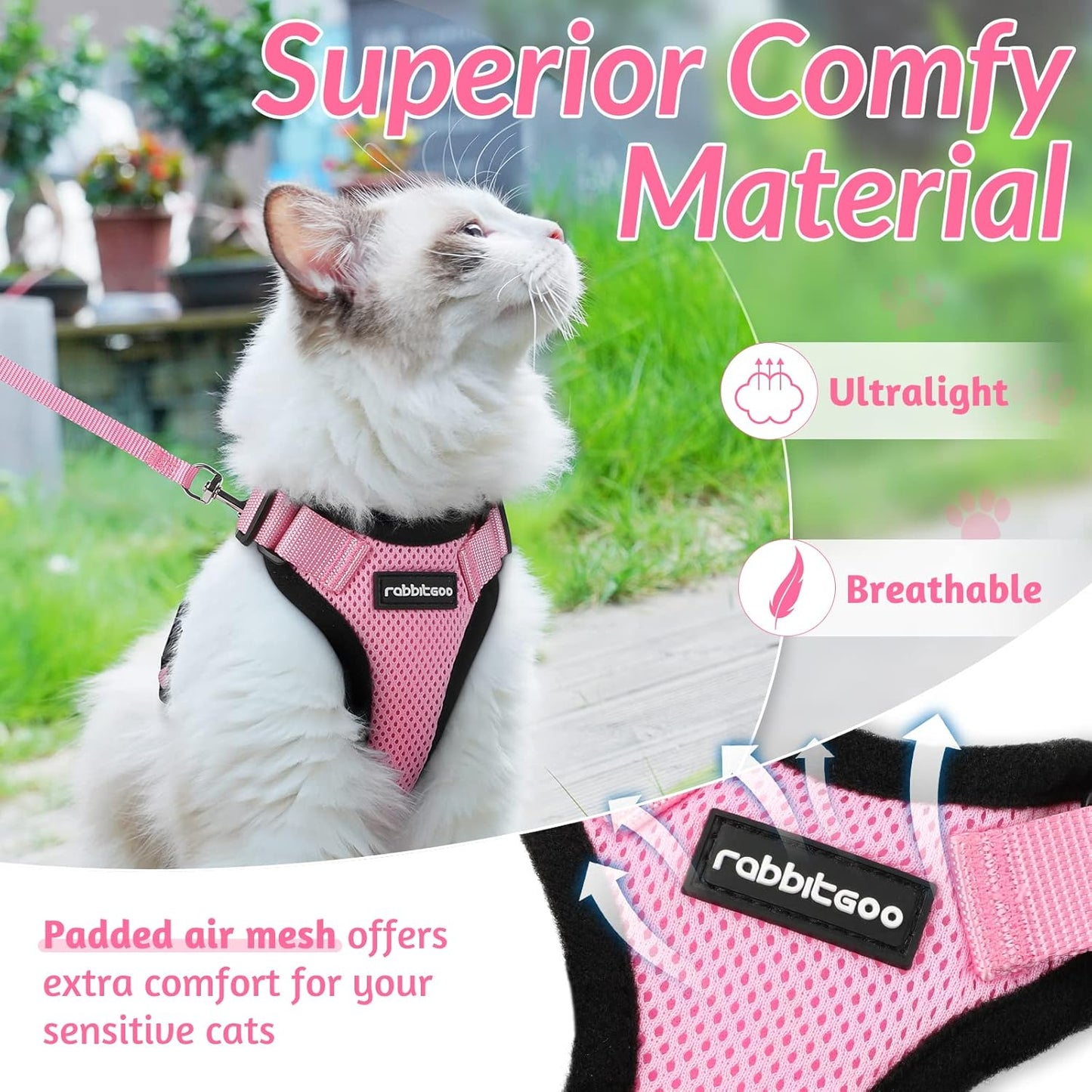 rabbitgoo Cat Harness and Leash for Walking, Escape Proof Soft Adjustable Vest Harnesses for Small Medium Cats, Easy Control Breathable Reflective Strips Jacket, XS, Black