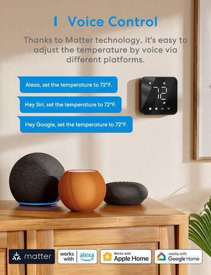 meross Smart Thermostat for Home, WiFi Thermostat Works with Matter, Alexa, Apple Home, Google Assistant, App Voice Control, 7x24h Scheduling, Energy Saving, C-Wire Required