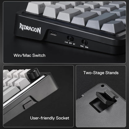 Redragon K686 PRO 98 Keys Wireless Gasket RGB Gaming Keyboard, 3-Modes Anime Mechanical Keyboard w/Hot-Swap Socket, Dedicated Knob Control & Sound Absorbing Pads, Custom Hi-Fi Linear Switch