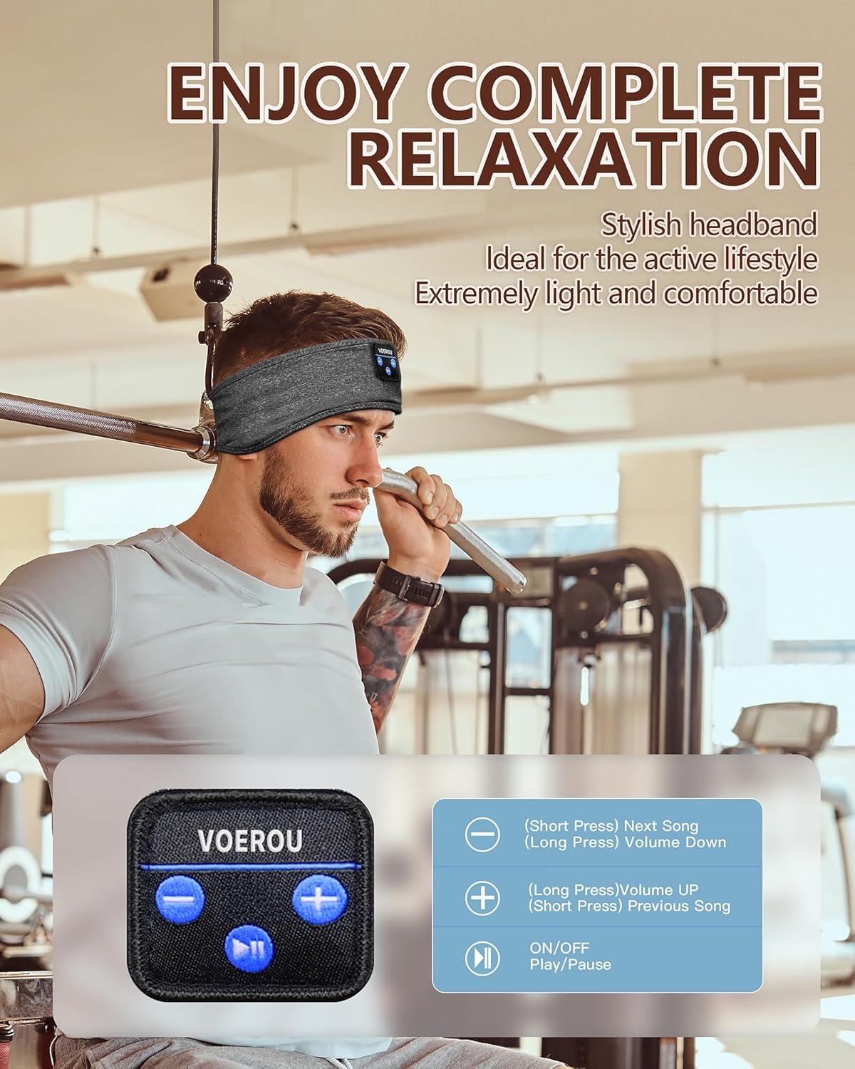 Sleep Headphones Bluetooth Headband, Voerou Wireless Sleeping Headphones Earbuds Sleep Mask with Stereo Speakers-Cool Tech Gadget for Men Women,Perfects for Sleep Workout Running Yoga Travel Insomnia