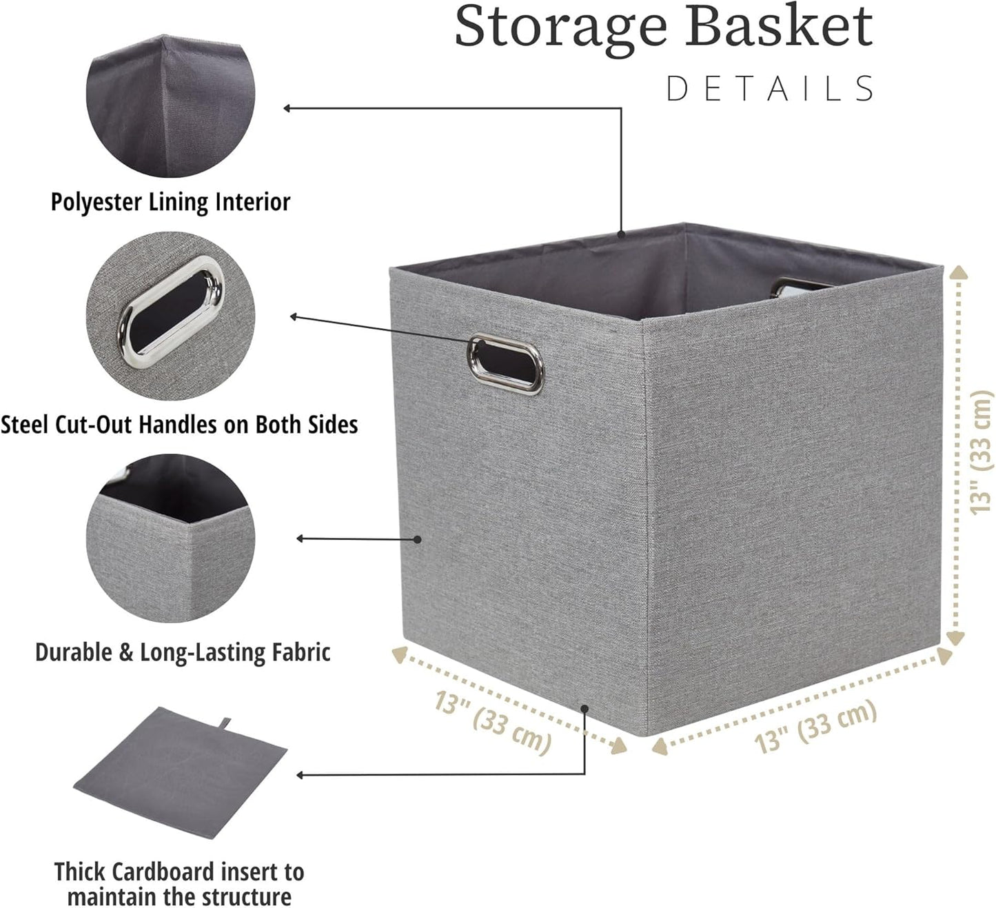 DECOMOMO Fabric Cube Storage Bin - Storage Baskets for Shelves, Kallax (Grey & White, 13 inch Cube) - 4 Pack