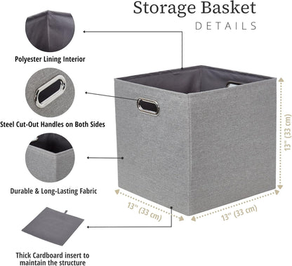 DECOMOMO Fabric Cube Storage Bin - Storage Baskets for Shelves, Kallax (Grey & White, 13 inch Cube) - 4 Pack