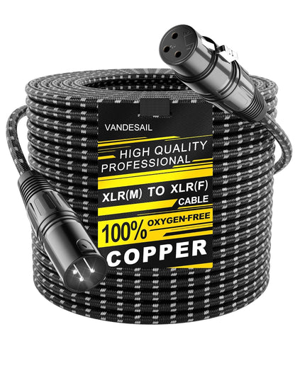 VANDESAIL XLR Cables 25ft 2 Pack, Durable Nylon Braided XLR Microphone Cable, Mic Cable, Shielded and Fully Balanced OFC Male to Female Cord for Recording Mixer Amplifie Speaker Black White