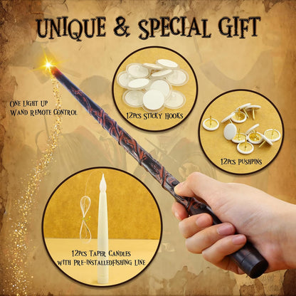 PChero Floating Candles with Wand Remote & Timer, 12pcs Magic Hanging Candles, Battery Operated Flameless Flickering LED Warm Light Taper Candles Set for Halloween Christmas Decoration