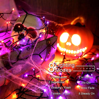 Tcamp 105FT 300 LED Purple Orange Halloween Decorations Lights Motion Activated Sync with 4 Scary Music, 6 Modes Halloween String Lights for Party Yard Outdoor Indoor Decor (3 Sets Connectable)