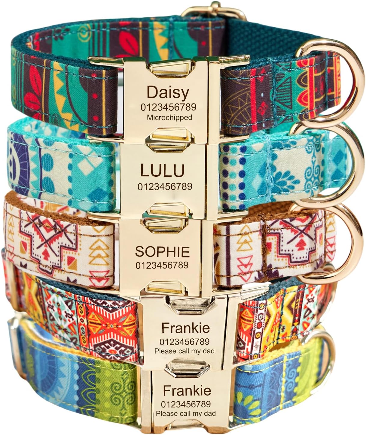 Custom Engraved Dog Collar with Name and Phone Number, Personalized for Small, Medium, and Large Dogs (Plaid)