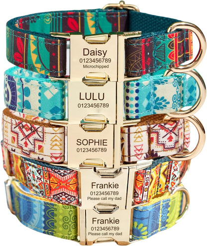 Custom Engraved Dog Collar with Name and Phone Number, Personalized for Small, Medium, and Large Dogs (Plaid)