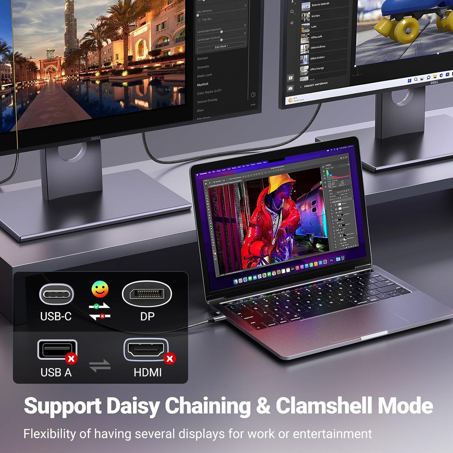 UGREEN USB C to DisplayPort 1.4 Cable 6FT 8K@60Hz 4K@240Hz Thunderbolt 4/3 to DisplayPort Cord USB C to DP 1.4 32.4 Gbps Alu Braided Compatible with MacBook Pro/Air, iPad, Mac mini, Galaxy, XPS 15