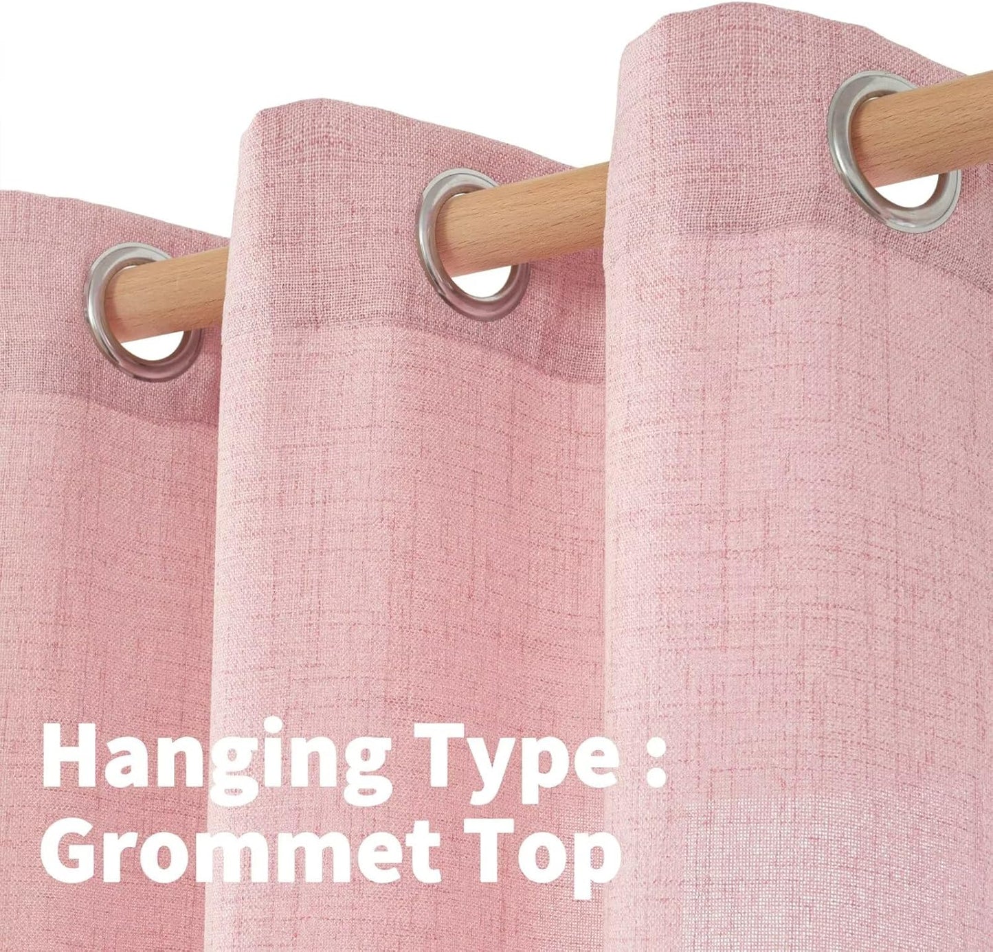 YoungsTex Natural Linen Curtains 84 Inch Long for Living Room Bedroom Grommet Top Light Filtering Privacy Linen Textured Window Semi Sheer Drapes, 2 Panels, 52x84 Inch, Natural