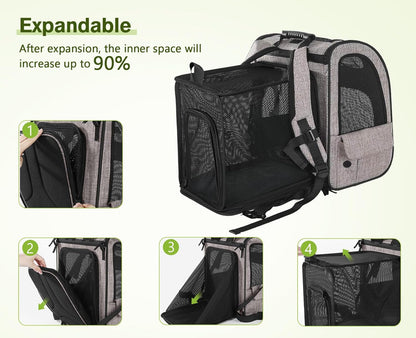 Pecute Pet Carrier Backpack, Dog Carrier Backpack Expandable with Breathable Mesh for Pets ＜6kg, Pet Backpack Carrier for Hiking Travel Camping Outdoor