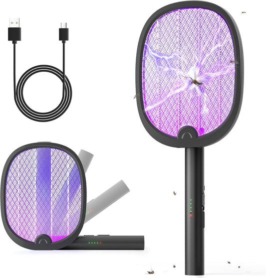 YISSVIC Bug Zapper Racket 4000 Volt Electric Fly Swatter Fly Zapper Dual Modes with Attractant Light Rechargeable Black