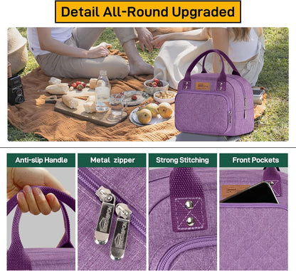 HOMESPON Lunch Bag for Woman Man Adults with Front Pocket Insulated Lunch Tote Lunch Box Container for Work Picnic or Travel(Black)