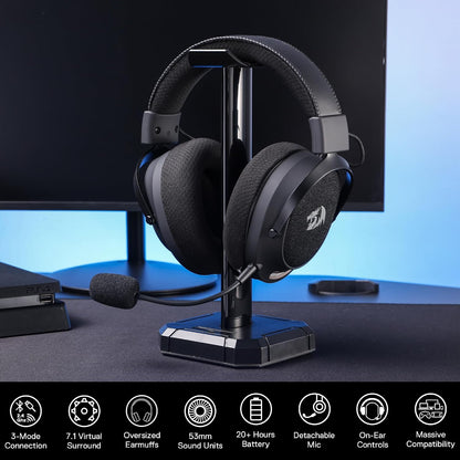 Redragon H858 3-Mode Wireless Gaming Headset, 53mm 7.1 Sound, Gray