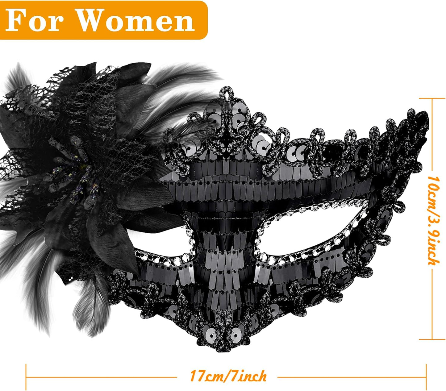 SIQUK Couple Masquerade Masks Sequins Venetian Party Mask Plastic Costume Mask Rhinestone Mardi Gras Mask for Couples, Black