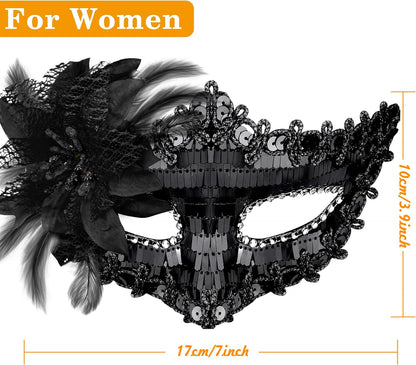 SIQUK Couple Masquerade Masks Sequins Venetian Party Mask Plastic Costume Mask Rhinestone Mardi Gras Mask for Couples, Black