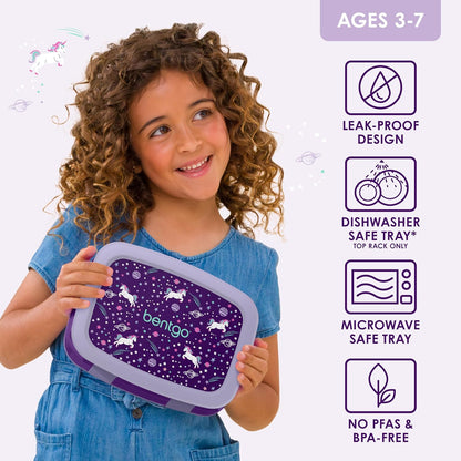 Bentgo Kids Prints (Unicorn) - Leak-Proof, 5-Compartment Bento-Style Kids Lunch Box - Ideal Portion Sizes for Ages 3 to 7 - BPA-Free and Food-Safe Materials