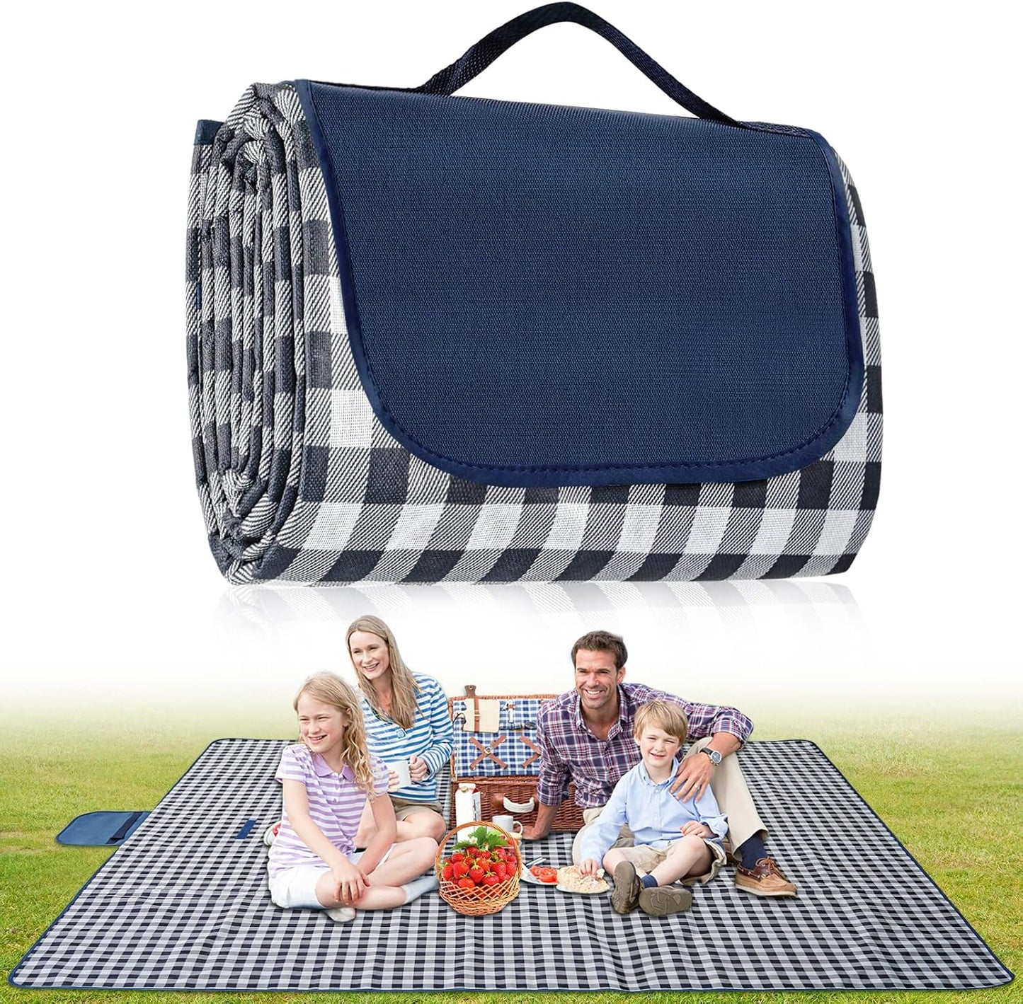 Extra Large Outdoor Picnic Blanket, 79"x79" Waterproof Picnic Mat, Sandproof Beach Blanket Portable Camping Blanket Lightweight for Park Beach Camping Courtyard (Dark Blue)