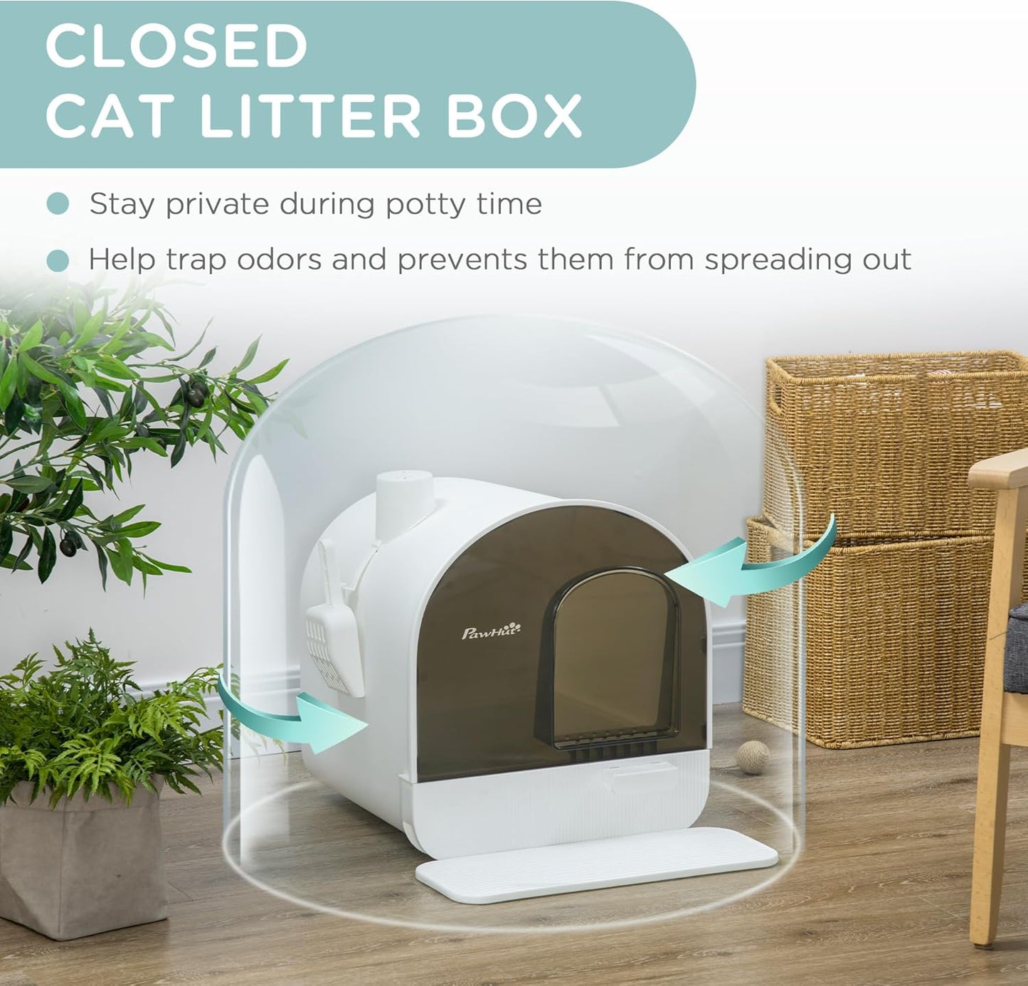 PawHut Large Cat Litter Box with Lid, Enclosed Kitty Litter Box with Slide-Out Tray, Scoop, Filter, Green