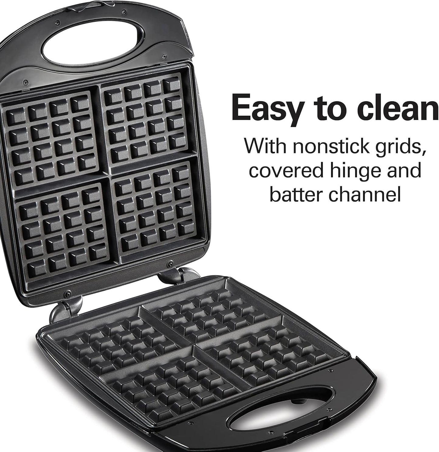 Hamilton Beach 4-Slice Non-Stick Belgian Waffle Maker with Indicator Lights, Compact Design, Black (26020)