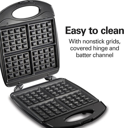 Hamilton Beach 4-Slice Non-Stick Belgian Waffle Maker with Indicator Lights, Compact Design, Black (26020)