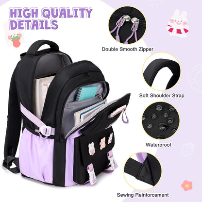 DIGOBAY Girls Backpack, School Backpack for Girls with Lunch Box Pencil Case Set for Teen Kids Girl Elementary Primary Middle High College School Bookbag with Cute Pins Pink